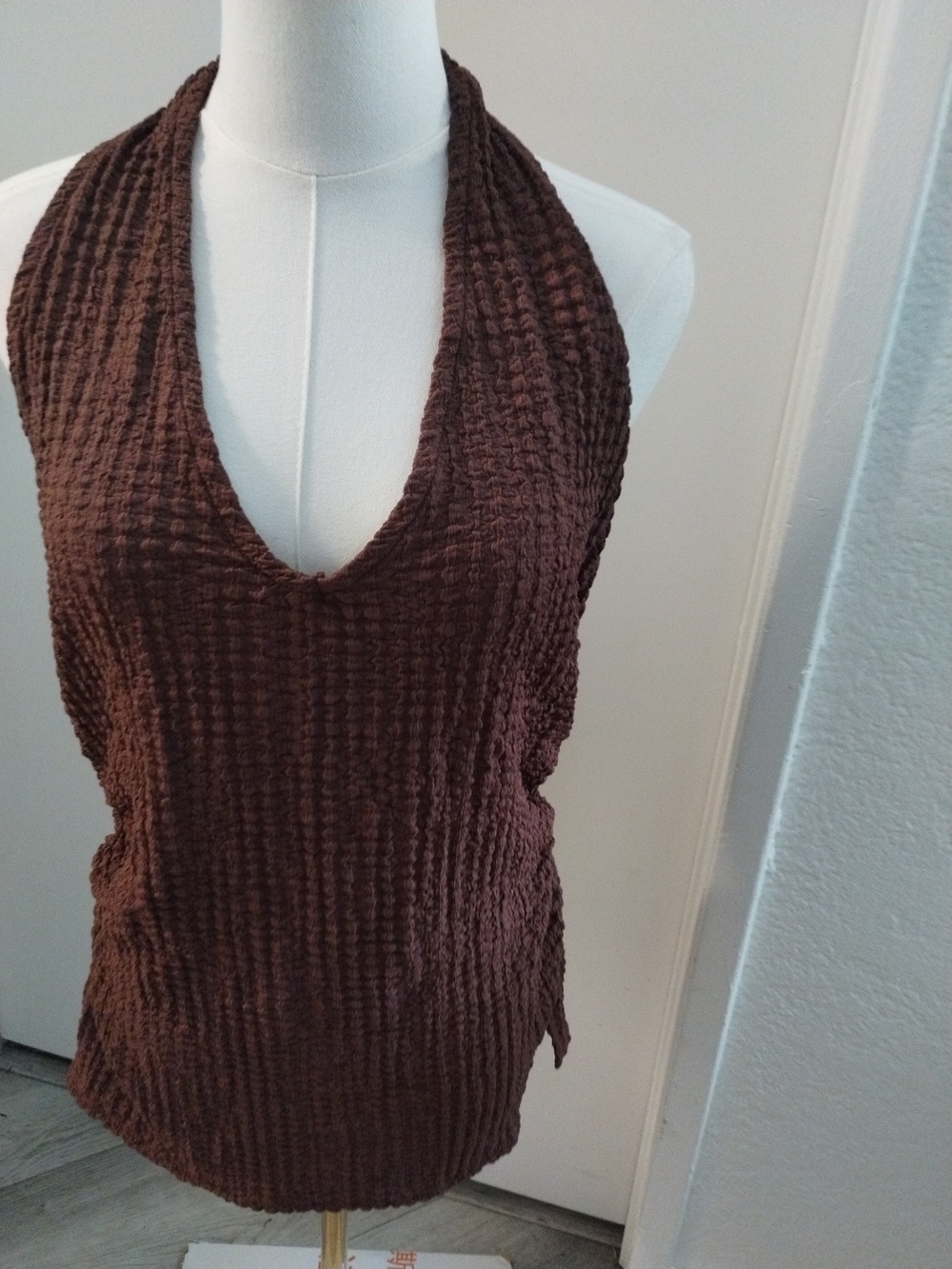 Asos Brown Textured Halter Tank Top